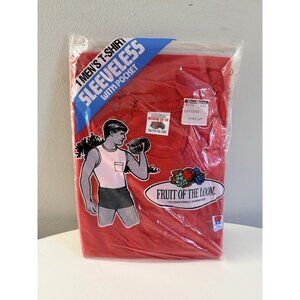 VTG 80s Pocket Muscle Shirt Med Fruit of the Loom Red Deadstock Sleeveless USA